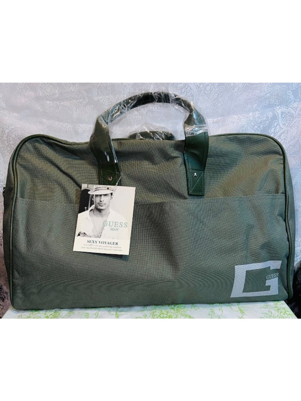 Y2K Vintage Guess Man Olive Green Canvas Travel Weekender Bag New With Tags 20”